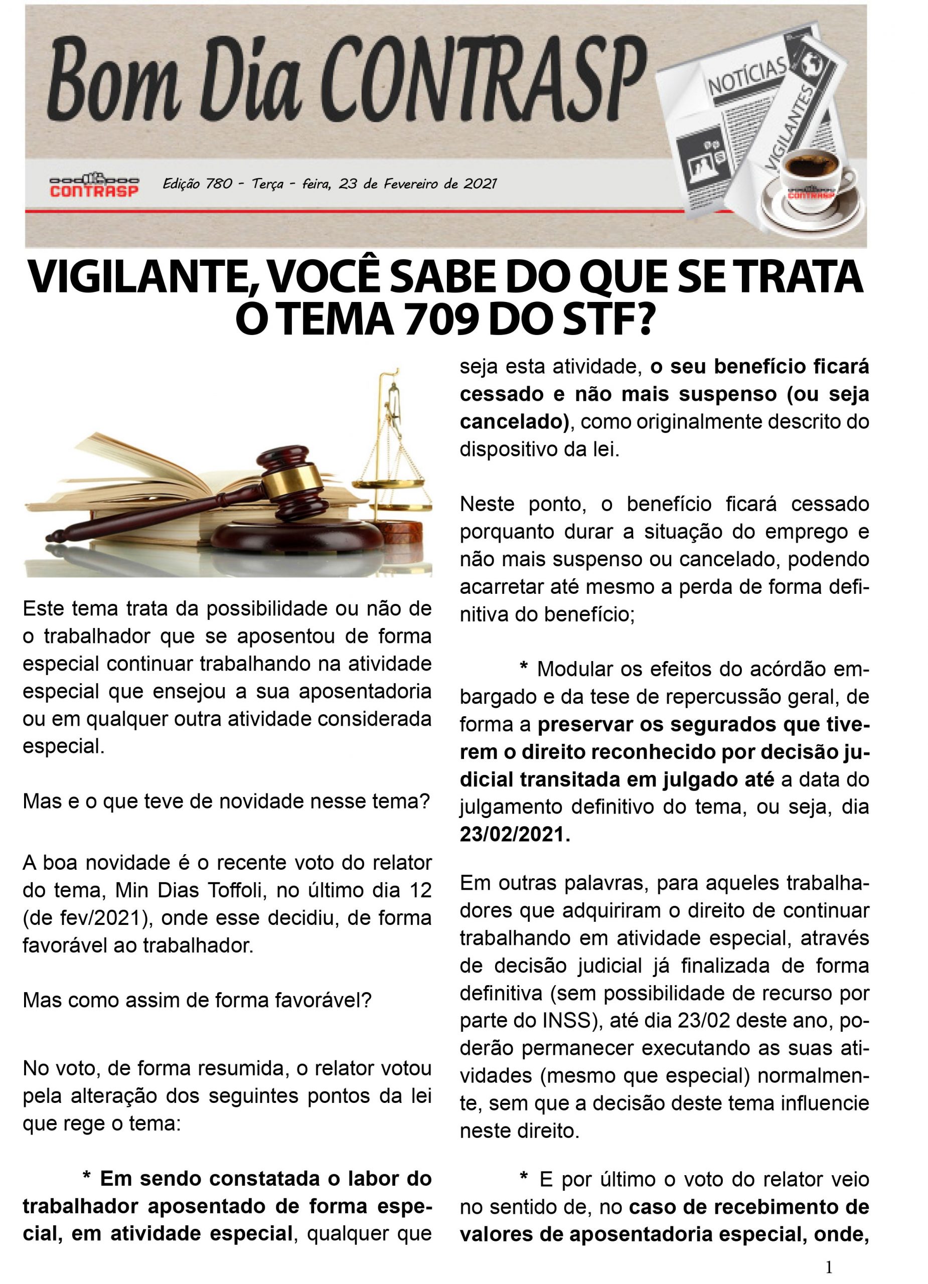 VIGILANTE VOCÊ SABE DO QUE SE TRATA O TEMA 709 DO STF FETRAVESP